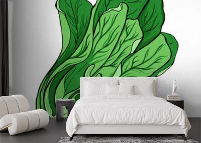 Green fresh cabbage or pak choi on white background. Hand drawn vector illustration. Wall mural