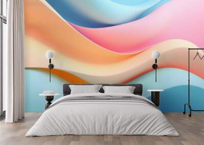 Abstract 3d wavy smooth background. Multicolor pastel colour palette. Aesthetic concept. Generative AI Wall mural