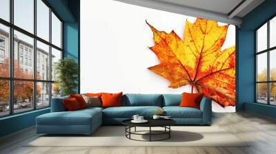 Aesthetic maple leaf with vibrant autumn colors, copy space, white background, presentation template. Generative AI Wall mural