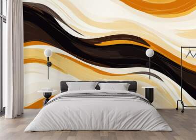 Aesthetic wavy dynamic background. Rich brown, golden yellow, white, and beige colors. Banner template. Generative AI Wall mural