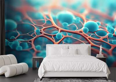 Beautiful electronic microscopy of bacteria, fungi fantasy microbiology. Microscopic life. Generative AI Wall mural