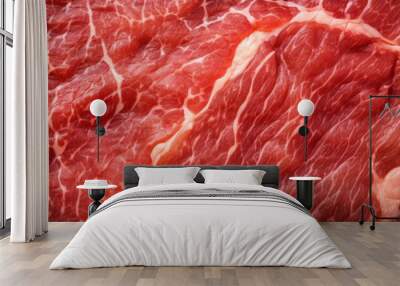 Close-up of fresh raw red beef meat steak structure. Food background. Generative AI Wall mural