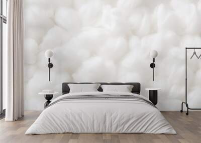 Close-up of white fluffy cotton background, abstract luxury wadding cloud texture. Generative AI Wall mural