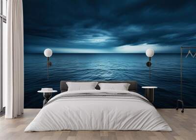 Dark sea surface with a dramatic cloudy sky above. Approaching storm. Generative AI Wall mural