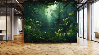 Deep tropical jungles. Dense forest landscape. Generative AI Wall mural