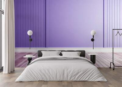 Elegant empty room with purple tall walls. Frame wall molding decorating. Wooden floor. Copy space. Generative AI Wall mural