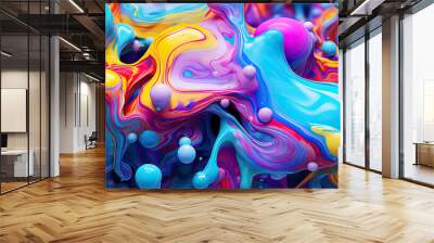 Liquid paint psychedelic swirls. Trippy abstract acrylic background. Generative AI Wall mural