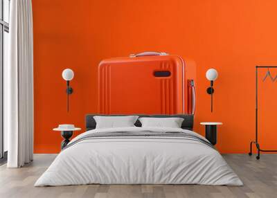 orange travel suitcase, on orange background. trip concept. generative ai Wall mural