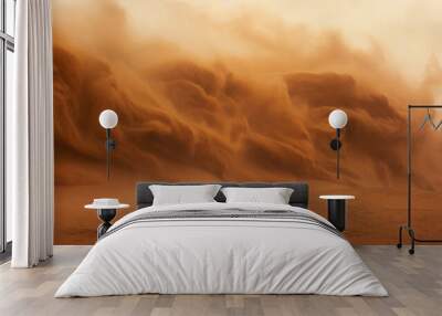 Sandstorm in desert. wind and orange sand clouds. Dunes landscape. Generative AI Wall mural