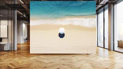 Sea aerial view of seascape ocean waves in sunny day beach sand concept. Top view from drone. Generative AI Wall mural