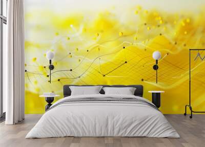 Yellow aesthetic background of digital data chart analytics. Business trends economic concept template. Generative AI Wall mural