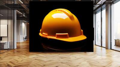 Yellow construction helmet. Black background. Copy space. Technical mockup. Generative AI Wall mural