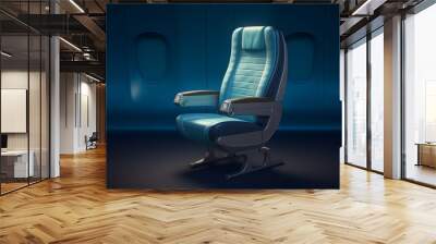 Airplane seat with armrest in blue tones. 3D rendering, generative Ai Wall mural