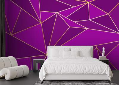 Abstract purple polygon artistic geometric with gold line background Wall mural