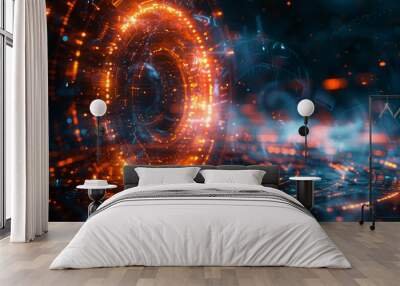 3D illustration of an abstract circle digital technology background creates a visually captivating and dynamic backdrop, with its intricate patterns and vibrant colors, evoking a sense of innovation  Wall mural