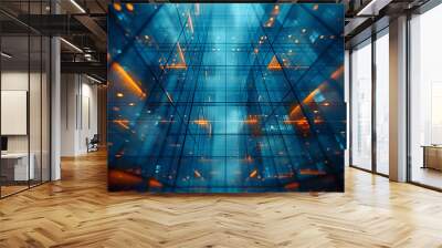 abstract technology background, composition of modern glass and steel architecture, creating a visually captivating backdrop with selective focus and ample copy space  Wall mural