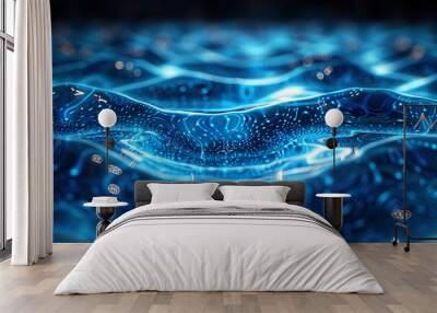 abstract technology background features a mesmerizing blue water texture reminiscent of a swimming pool, with undulating waves and intricate designs that create a visually captivating and dynamic back Wall mural