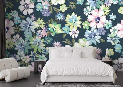 blue seamless floral ditsy Wall mural