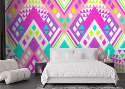 Neon bright aztec geo print - seamless background Wall mural