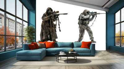 Set of Fictional soldier with full body of a Sniper in combat gear isolated on a transparent background Wall mural