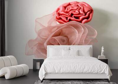  pink rose-shaped brooch made of cloth Wall mural