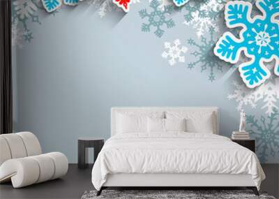 Abstract snowflakes  on gray background, winter concept Wall mural