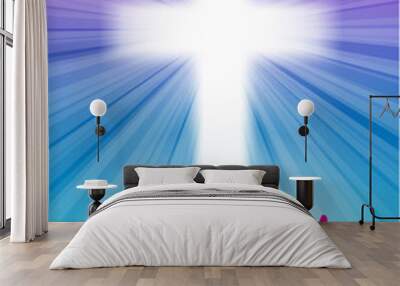 abstract white cross with rays and text He is risen, christian easter motive, illustration Wall mural