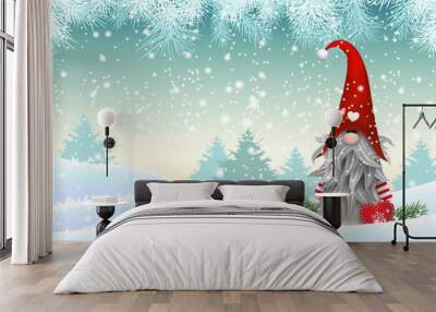 Scandinavian christmas traditional gnome, Tomte, illustration Wall mural