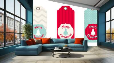 Three christmas  tags in shabby chic style Wall mural