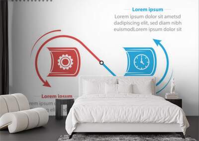 Two infographics element. Vector illustration. Vector business template for presentation. Timeline with 2 option. Vector Infographic label design template with icons and 2 options or steps. Wall mural