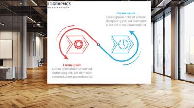 Two infographics element. Vector illustration. Vector business template for presentation. Timeline with 2 option. Vector Infographic label design template with icons and 2 options or steps. Wall mural