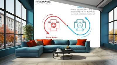 Two infographics element. Vector illustration. Vector business template for presentation. Timeline with 2 option. Vector Infographic label design template with icons and 2 options or steps. Wall mural