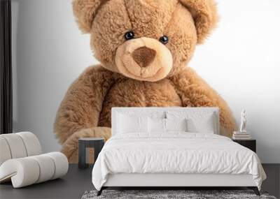 A cute teddy bear front view isolated on a white background Wall mural