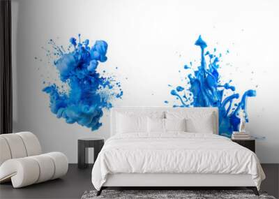 Set of blue color explosion of plastic paint isolated on a transparent background Wall mural