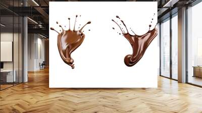 Set of chocolate sauce splash isolated on a transparent background Wall mural