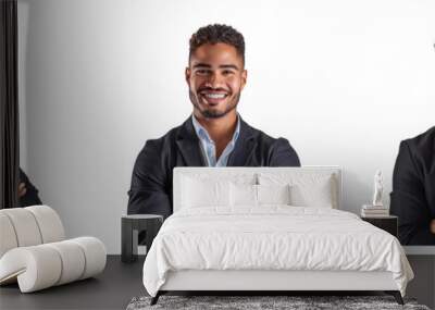 Set of young business man smiling and standing posing arms crossed, isolated on a transparent background Wall mural