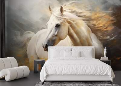 abstract artistic background with a white horse, in oil paint type design Wall mural