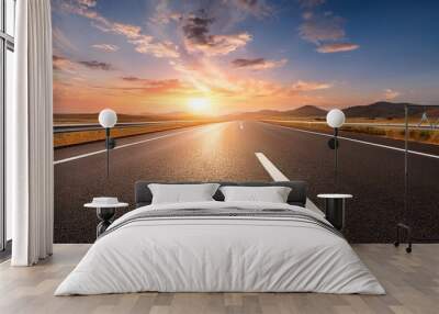 beautiful sun rising sky with asphalt highways road Wall mural