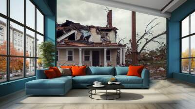 house in the hurricane disaster, Generative AI Art Illustration Wall mural