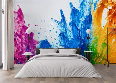 panorama abstract Exploding liquid paint in rainbow colors with splashes, Generative AI Illustration Wall mural