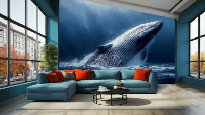 whale jumping out of water, Generative AI Illustration Wall mural