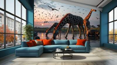 giraffe on the beach Wall mural