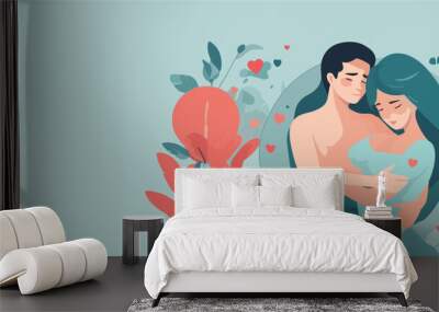 a couple in world sexual health day  illustration, flat design style Wall mural