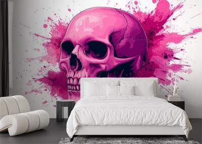 abstract vector art, human skull in pink color isolated on white background, halloween and dayofthedead concept Wall mural