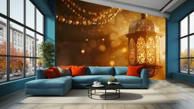 Illustration of a Copy Space Banner with Lantern, Islamic Concept. Wall mural