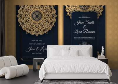 Luxury golden mandala wedding invitation card with abstract pattern Wall mural