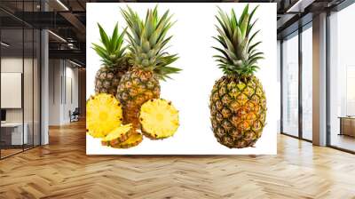 Sliced pineapple, ananas splash floating in air isolated in transparent background png for packaging, poster, nutrition label, fresh ripe yellow tropical pine apple  Wall mural