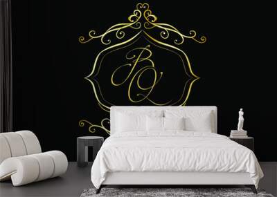 BQ initial letter luxury monogram logo,elegant ornamen jewelry, emblem of love shape heart Wall mural