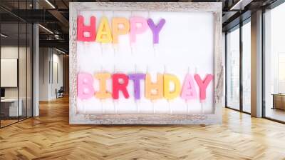 happy birthday candles in rustic frame on grey with copy space Wall mural