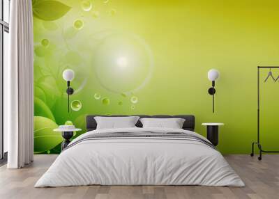 Bright eco banner with green leaves and and sunlight. Generative AI Wall mural